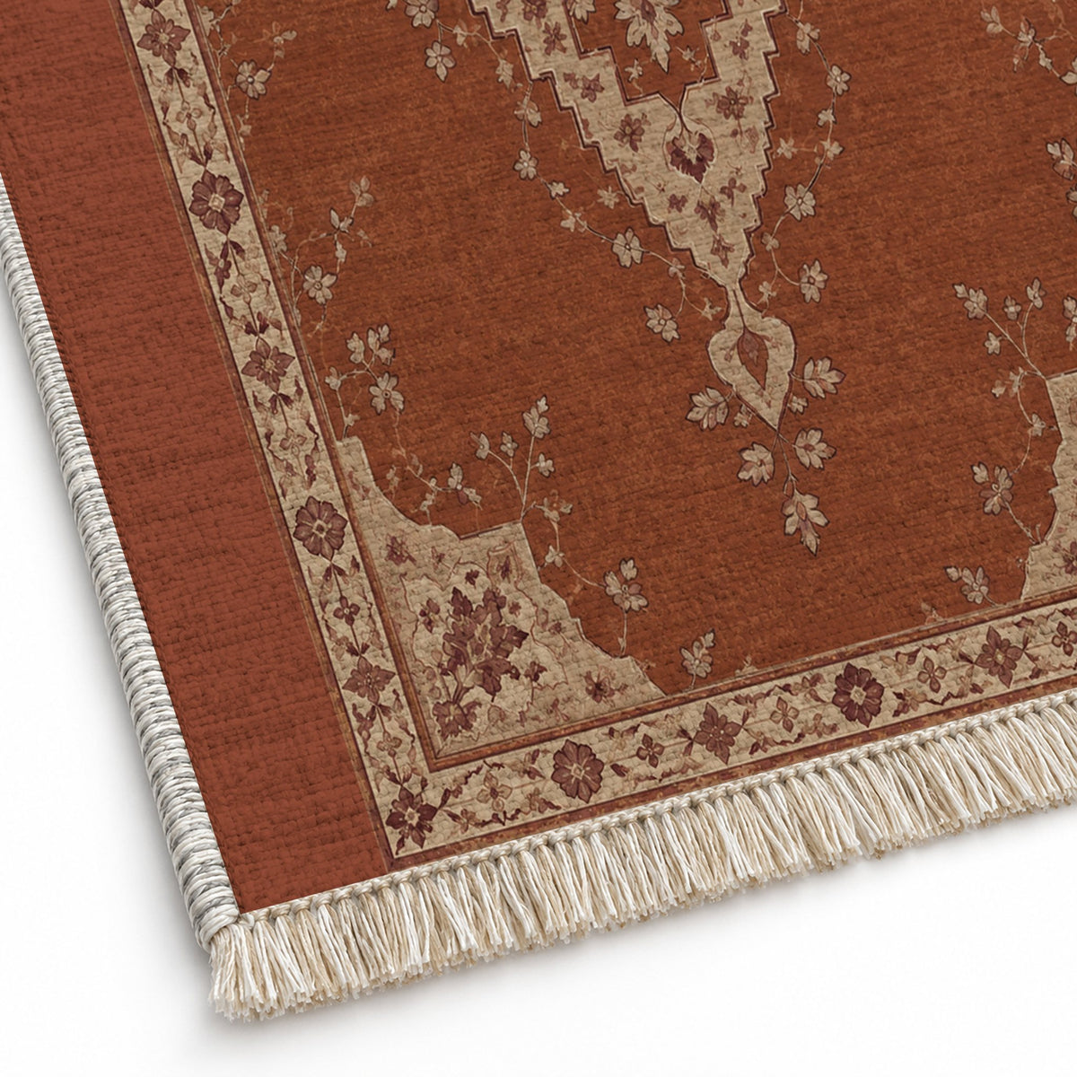 Distressed Diamond Rust & Sand washable rug close-up of the printed chenille