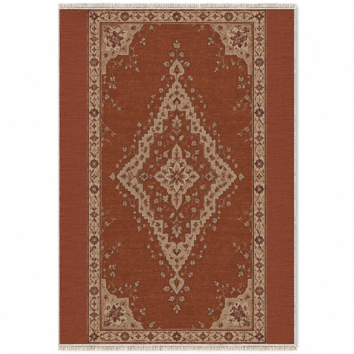 Distressed Diamond Rust & Sand washable rug top view