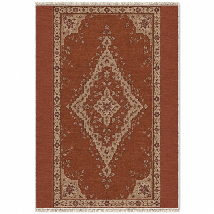 Distressed Diamond Rust & Sand Vintage Washable Rug