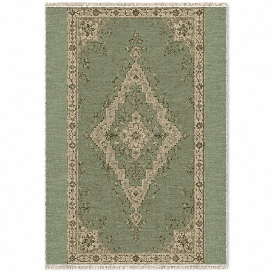 Distressed Diamond Sage & Oat Vintage Washable Rug