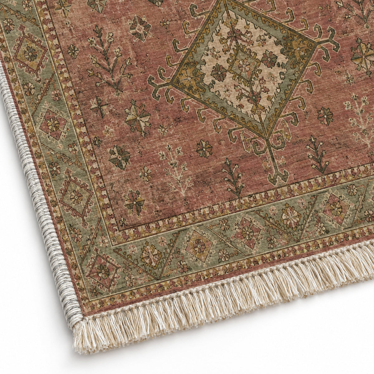 Dosemealti Diamond Brown washable rug close-up of the printed chenille