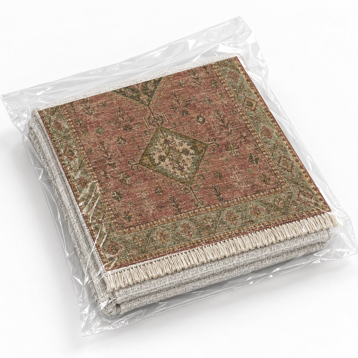 Dosemealti Diamond Brown washable rug rolled and packaged