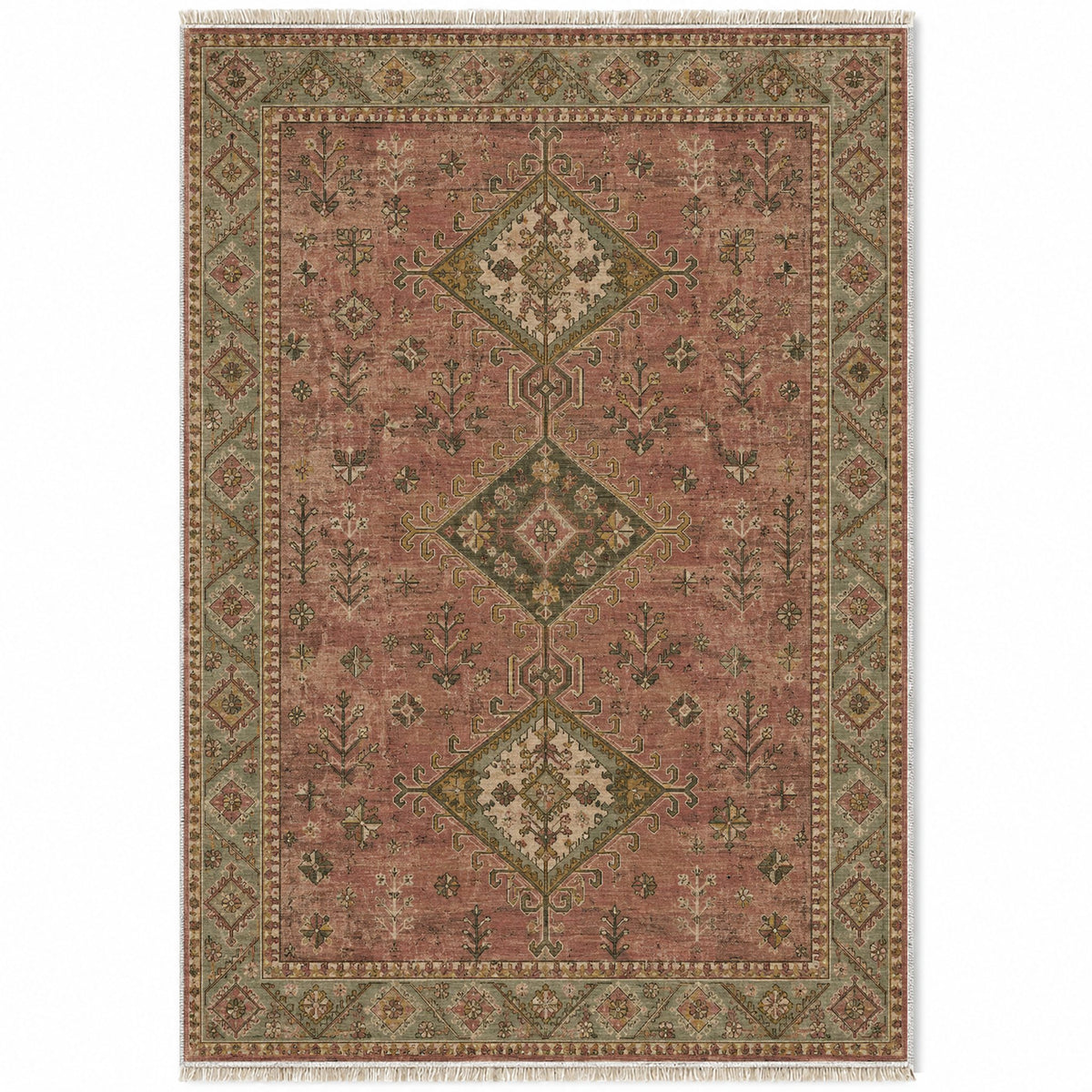 Dosemealti Diamond Brown washable rug top view
