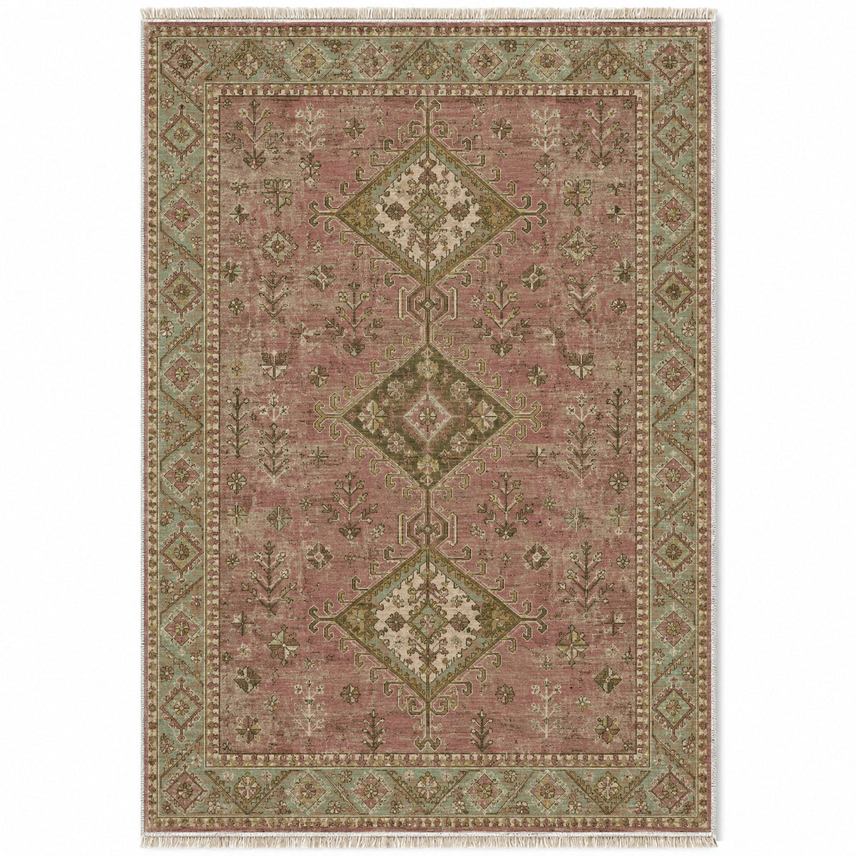 Dosemealti Diamond Clay & Sage washable rug top view