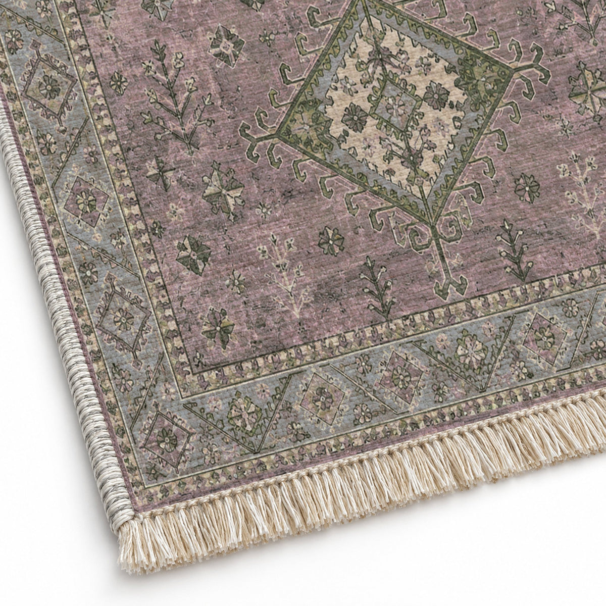Dosemealti Diamond Graphite & Linen washable rug close-up of the printed chenille