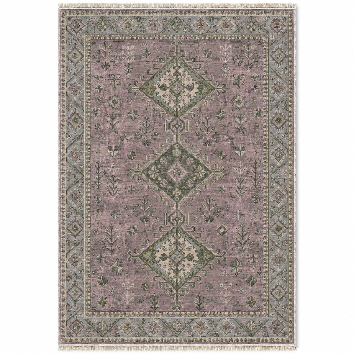 Dosemealti Diamond Graphite & Linen washable rug top view