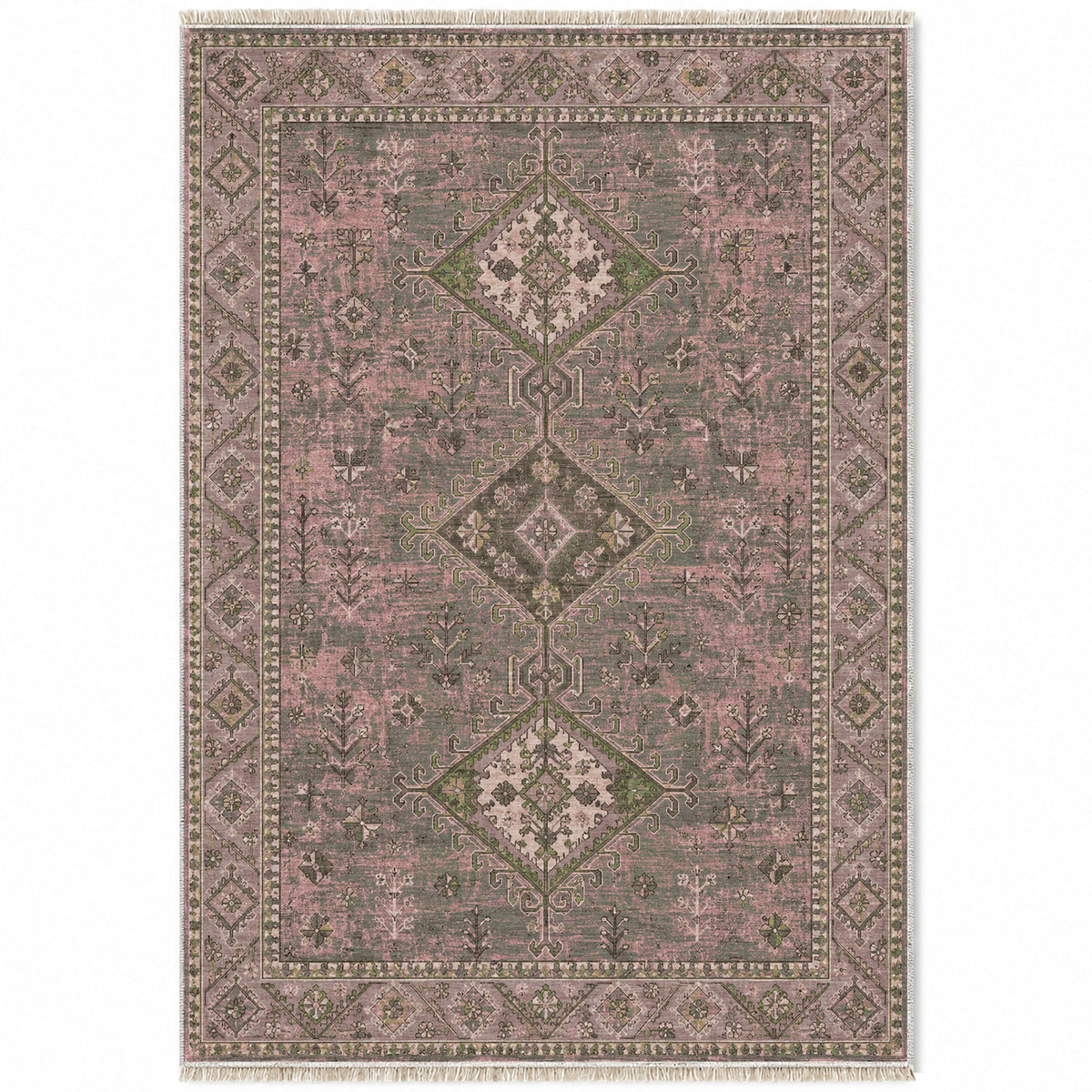 Dosemealti Diamond Rose & Olive washable rug top view