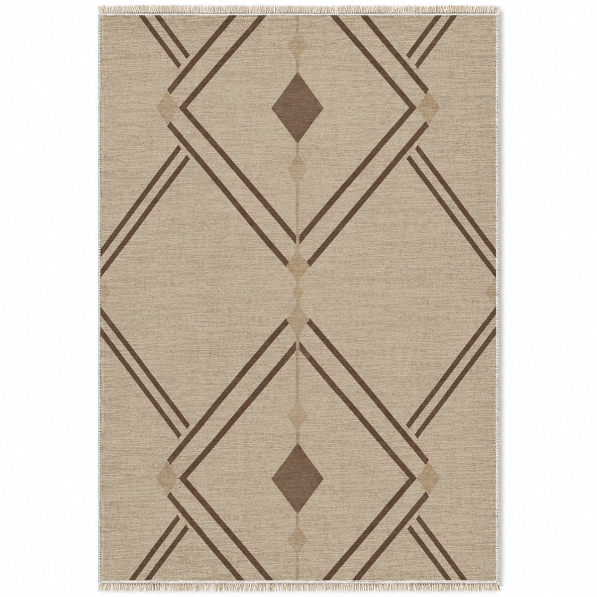 Double Diamond Oat & Cocoa washable rug top view