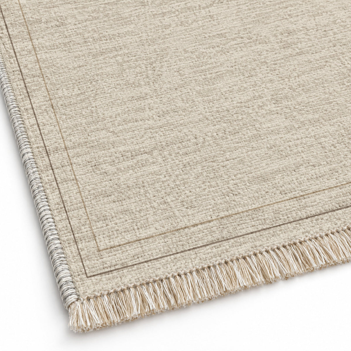 Double Frame Ivory & Taupe washable rug close-up of the printed chenille