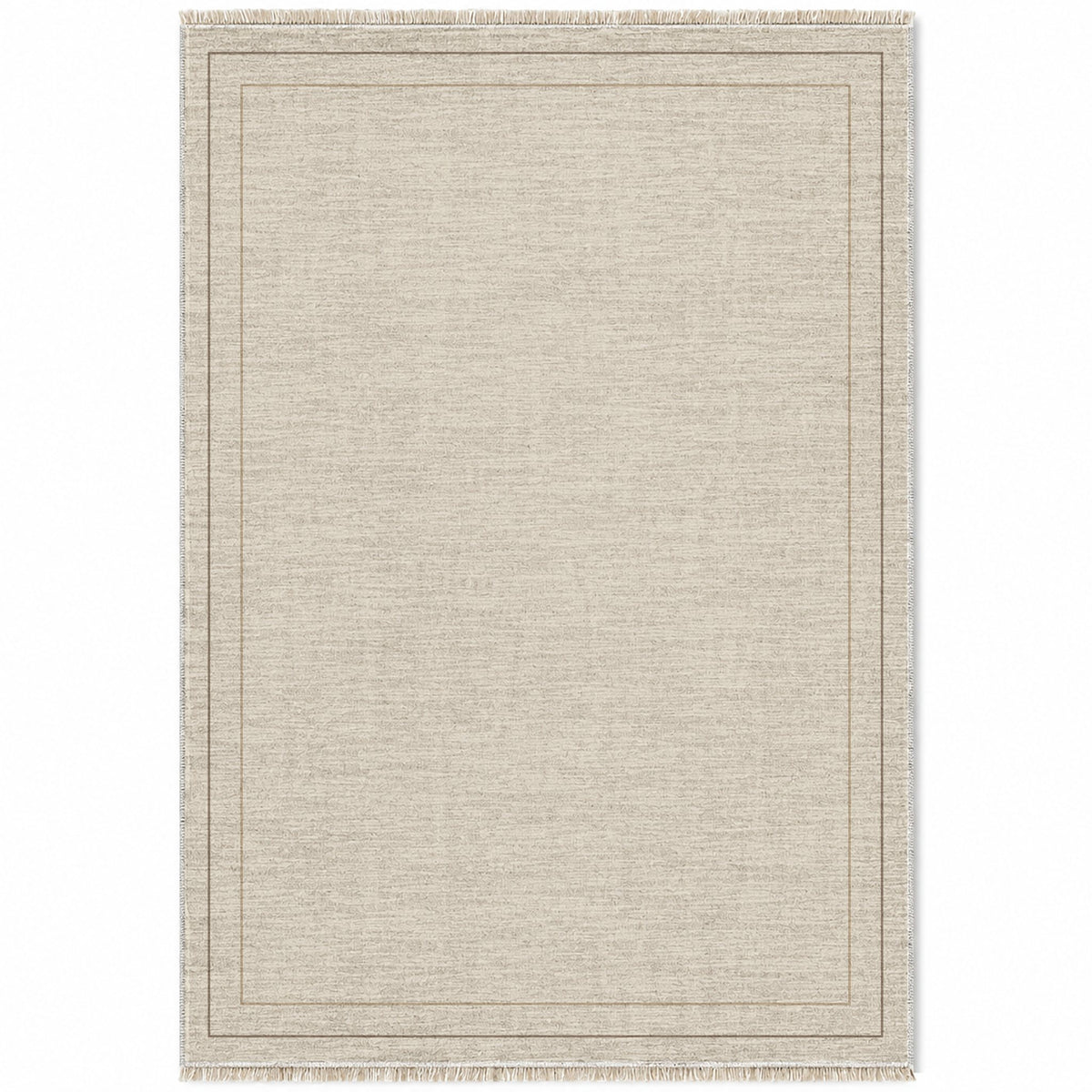 Double Frame Ivory & Taupe washable rug top view