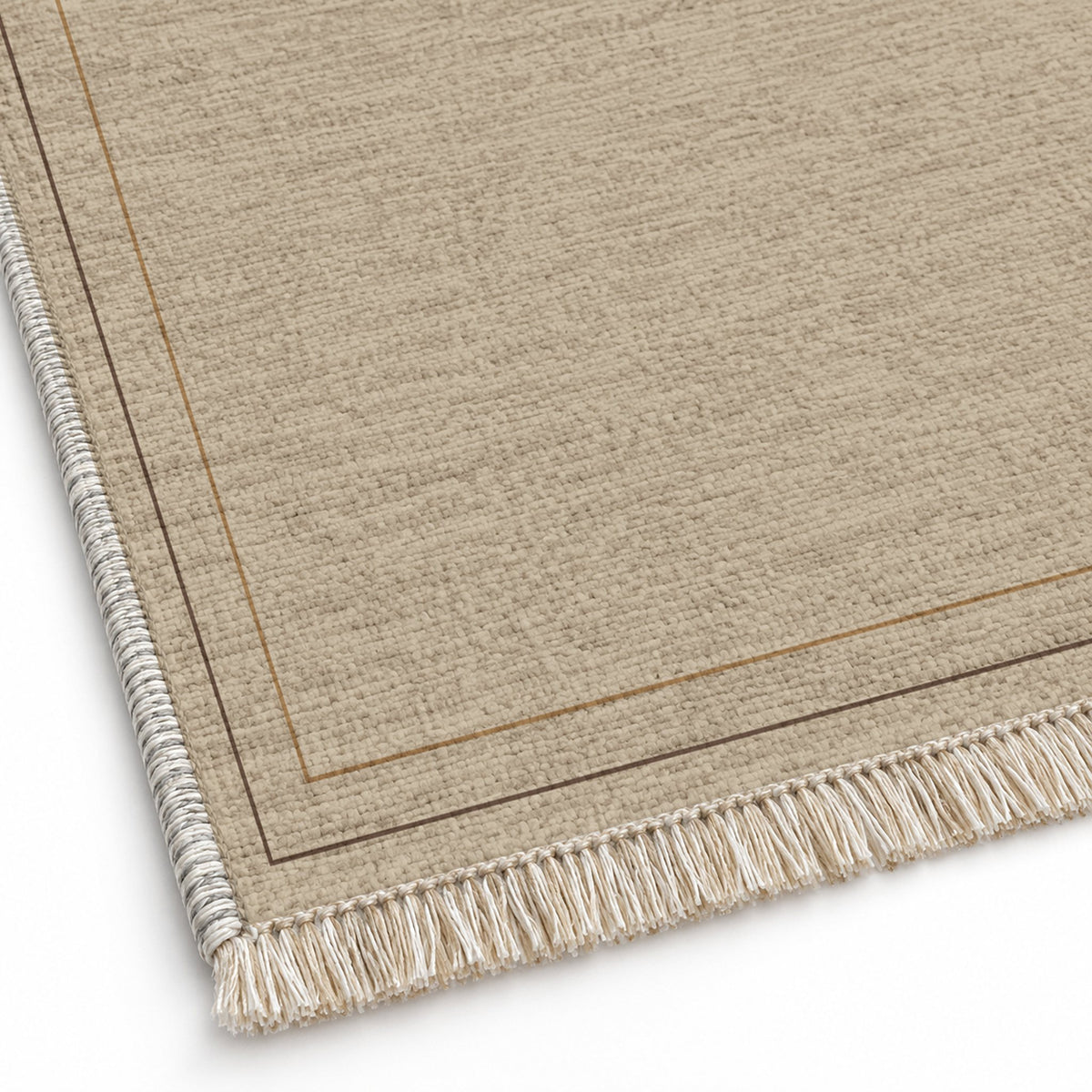 Double Frame Oat & Cocoa washable rug close-up of the printed chenille