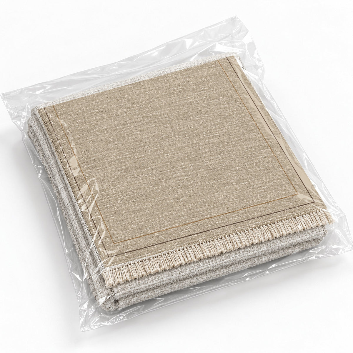 Double Frame Oat & Cocoa washable rug rolled and packaged