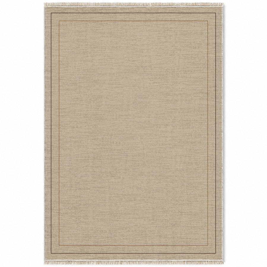 Double Frame Oat & Cocoa Bordered Washable Rug