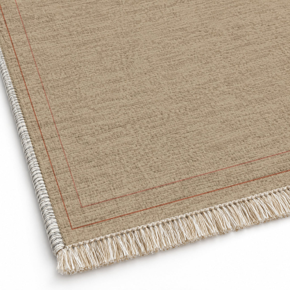 Double Frame Sand & Terracotta washable rug close-up of the printed chenille