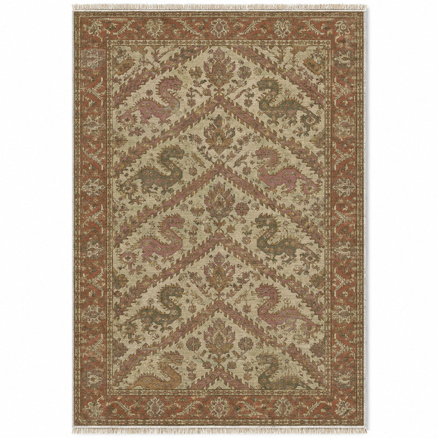 Dragon Lattice Clay & Sage Caucasian Washable Rug