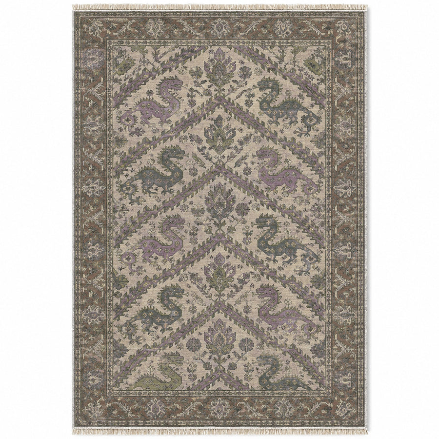 Dragon Lattice Graphite & Linen Caucasian Washable Rug
