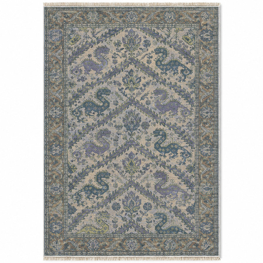 Dragon Lattice Mineral Blue Caucasian Washable Rug