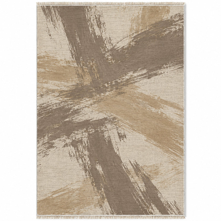 Dry Brush Ivory & Taupe Abstract Washable Rug