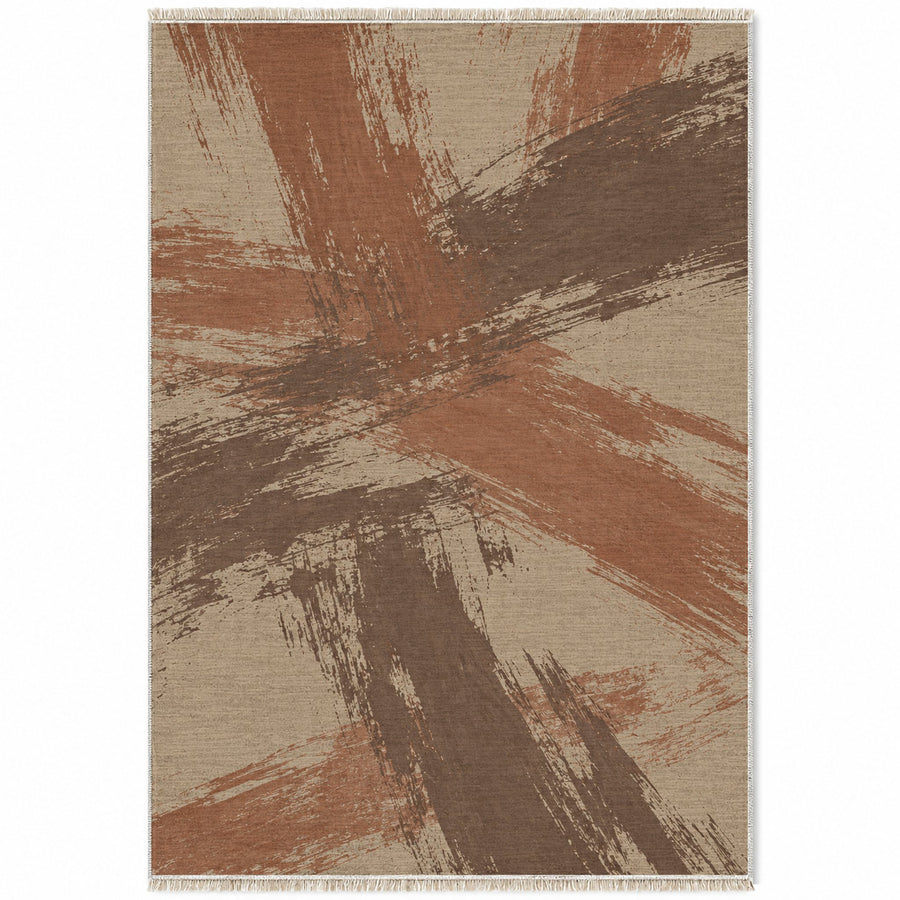 Dry Brush Sand & Terracotta Abstract Washable Rug