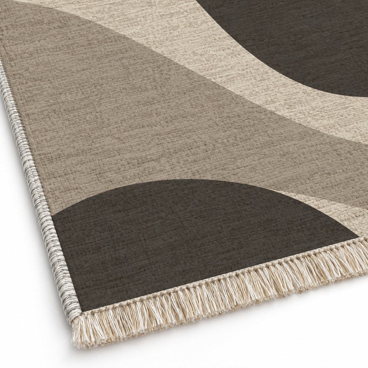 Dune Shadow Greige & Charcoal washable rug close-up of the printed chenille