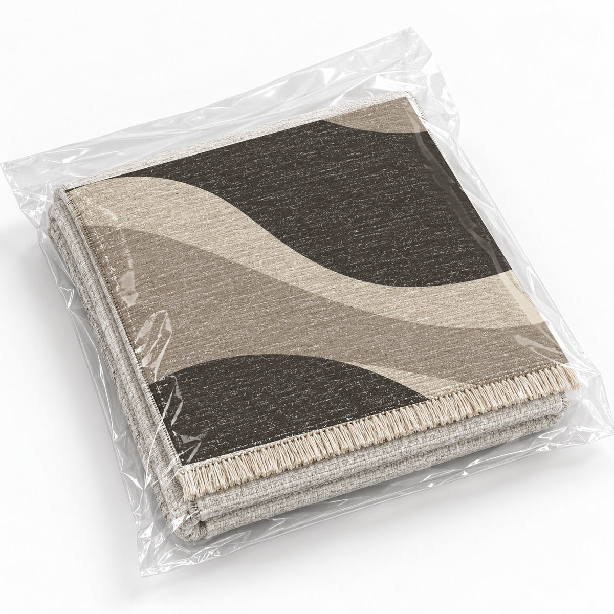 Dune Shadow Greige & Charcoal washable rug rolled and packaged