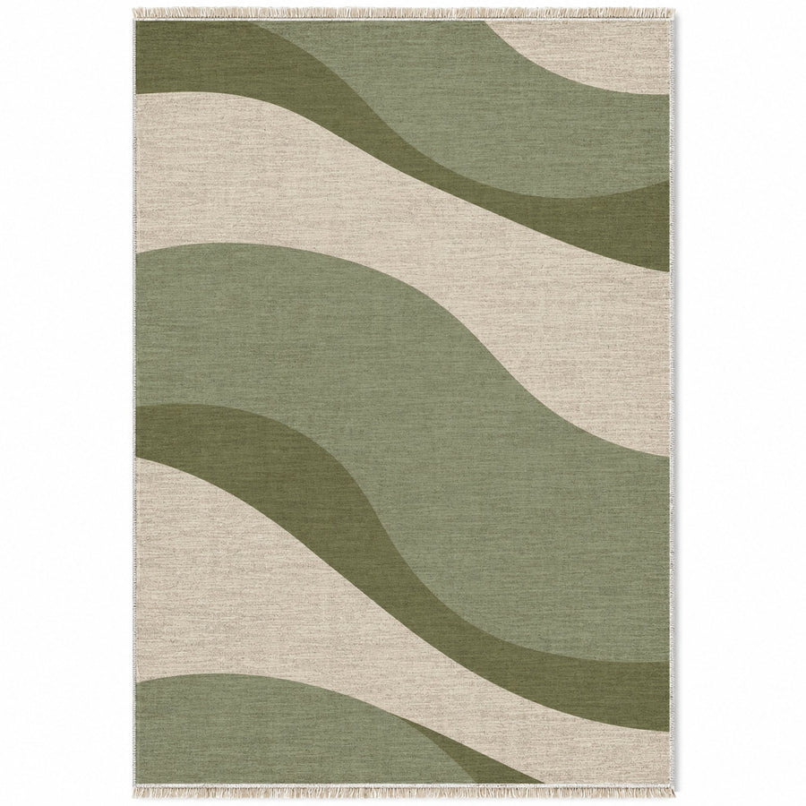 Dune Shadow Ivory & Sage Abstract Washable Rug