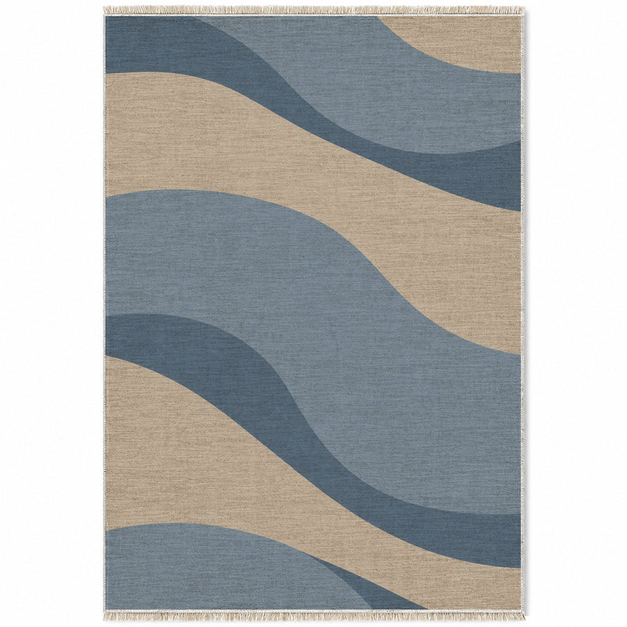 Dune Shadow Oat & Dusty Blue Abstract Washable Rug