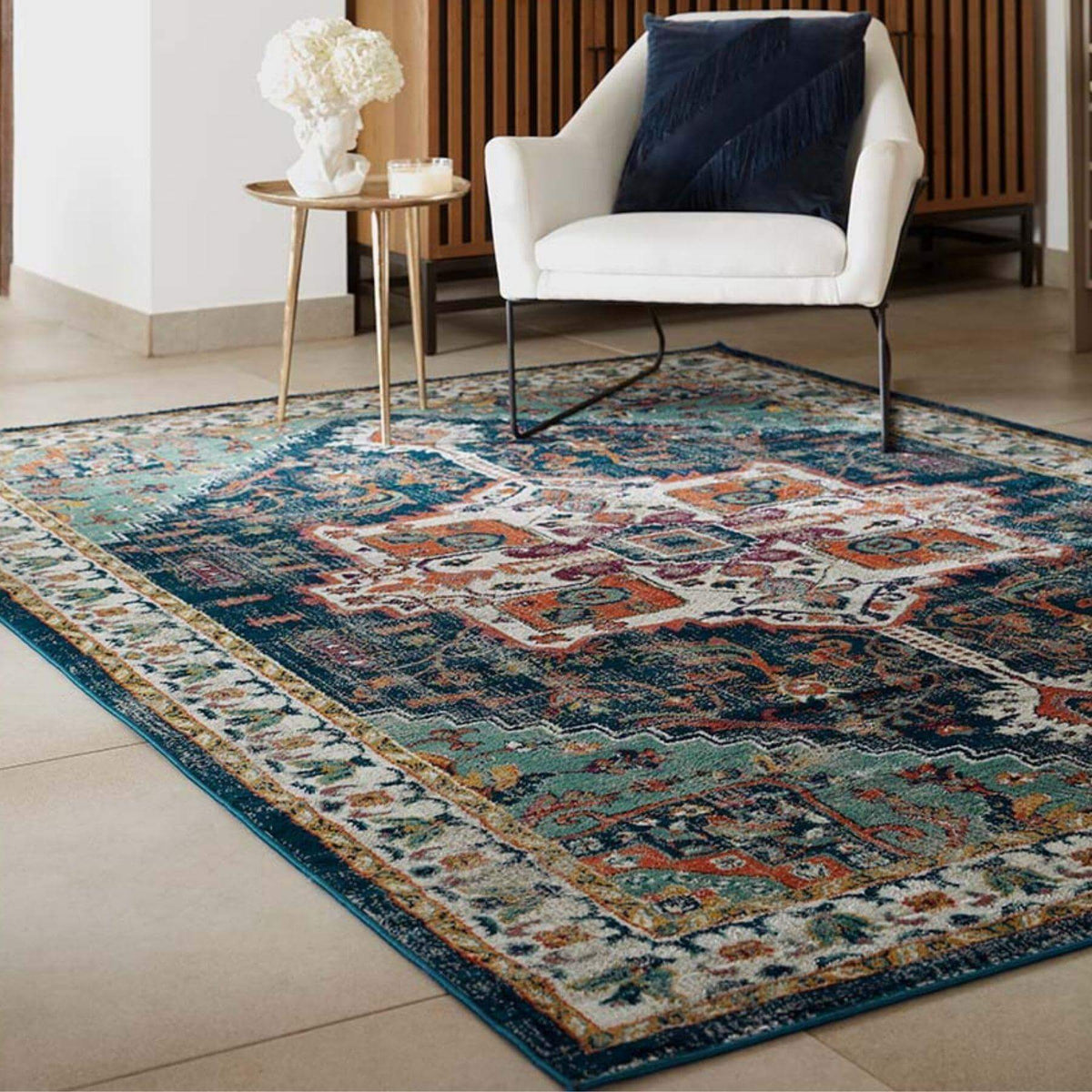 Granada Multicolour Vintage Rug | Emerald — room photo 4