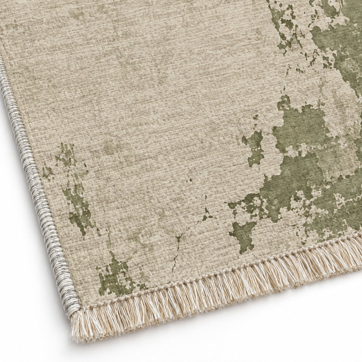 Eroded Fresco Ivory & Sage washable rug close-up of the printed chenille