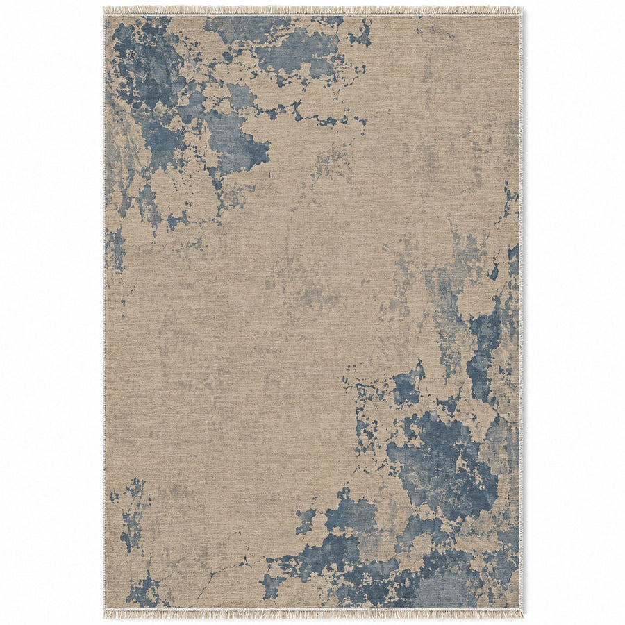 Eroded Fresco Oat & Dusty Blue Abstract Washable Rug