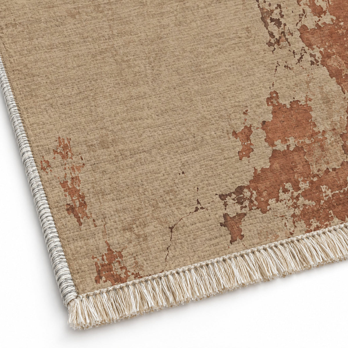 Eroded Fresco Sand & Terracotta washable rug close-up of the printed chenille