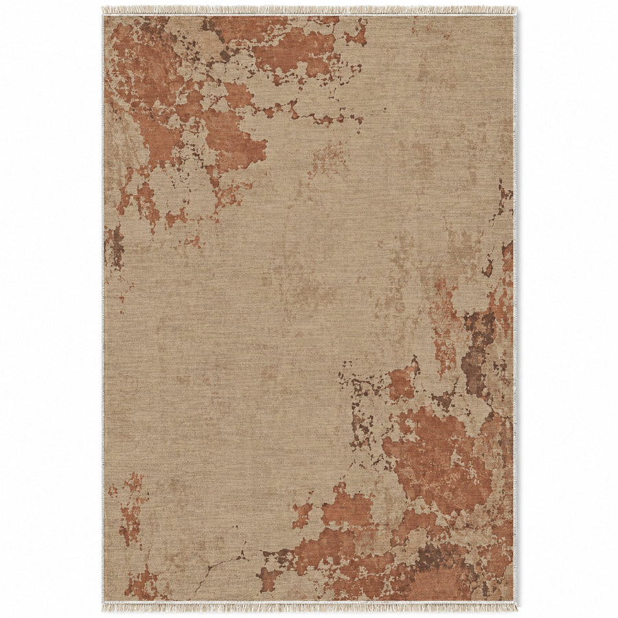 Eroded Fresco Sand & Terracotta Abstract Washable Rug