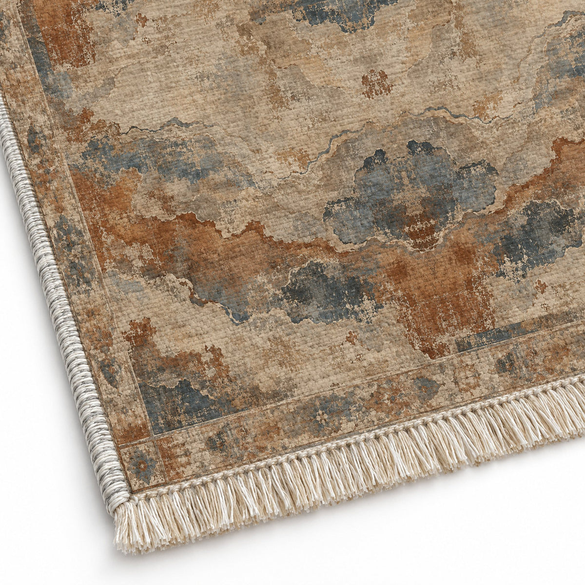 Eroded Horizon Beige & Grey washable rug close-up of the printed chenille
