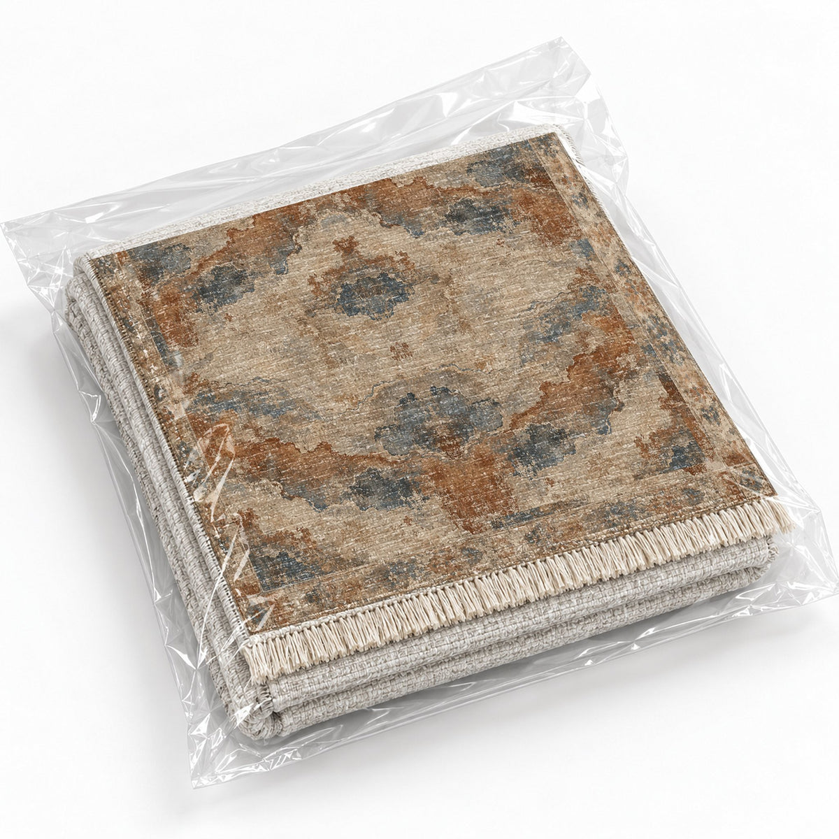 Eroded Horizon Beige & Grey washable rug rolled and packaged
