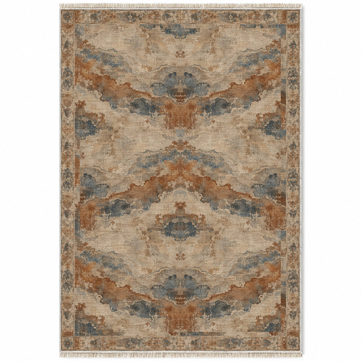 Eroded Horizon Beige & Grey washable rug top view