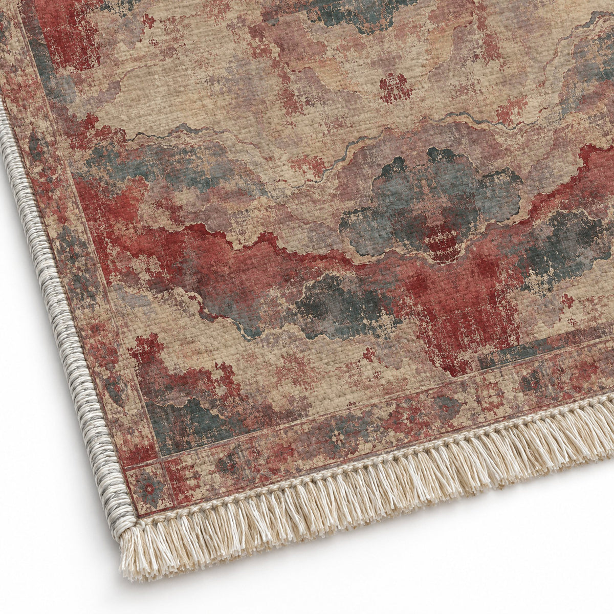 Eroded Horizon Rose & Mineral washable rug close-up of the printed chenille