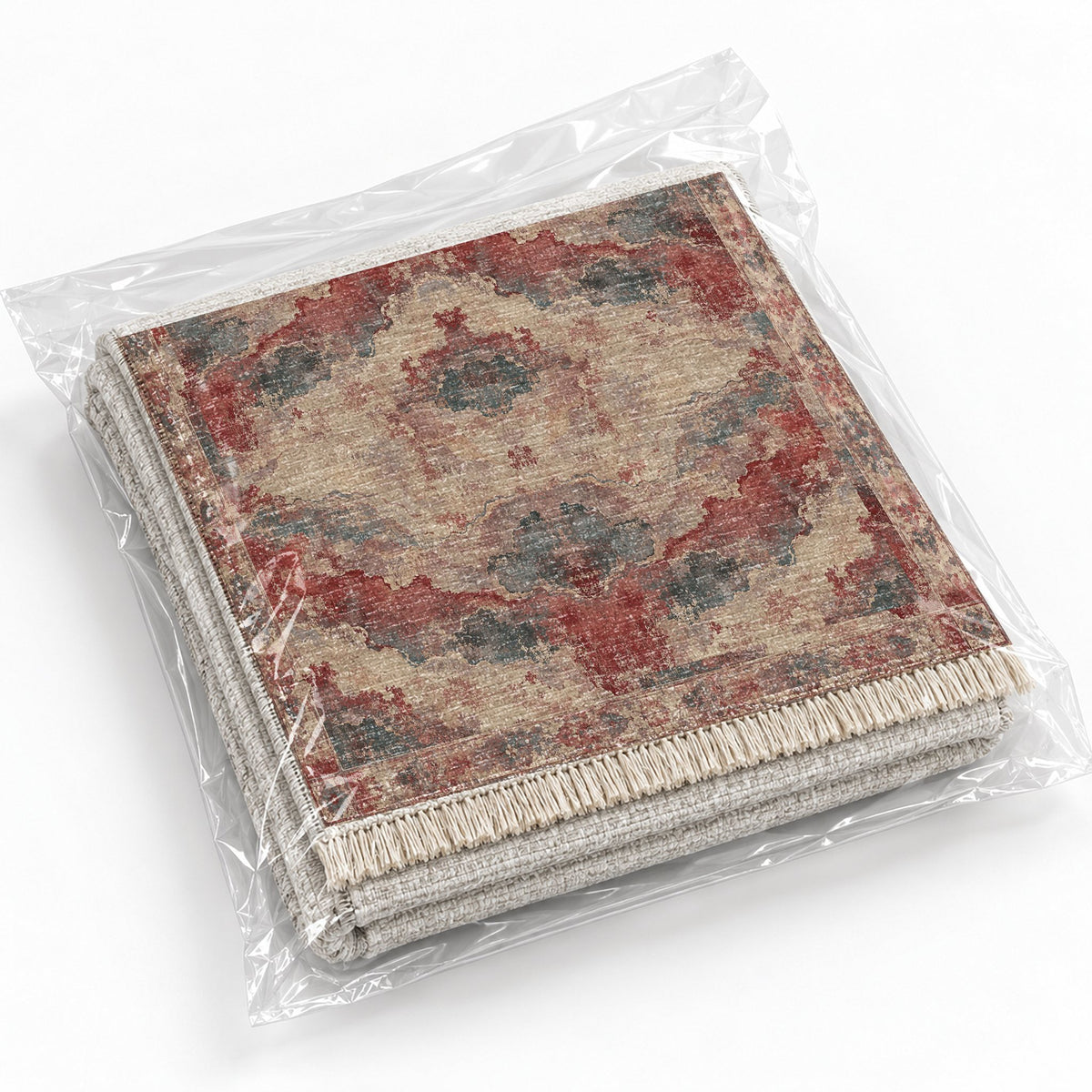 Eroded Horizon Rose & Mineral washable rug rolled and packaged