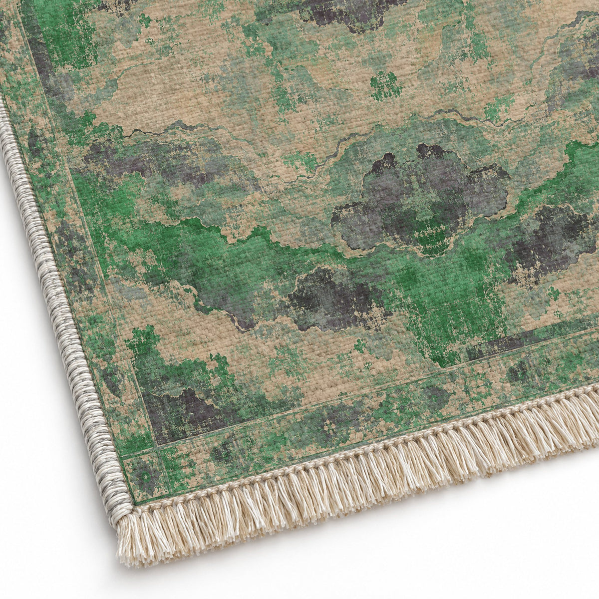 Eroded Horizon Teal & Plum washable rug close-up of the printed chenille