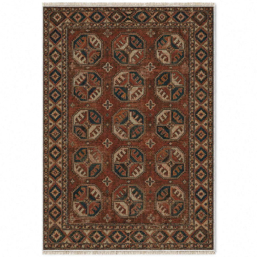 Ersari Gul Clay & Sage Afghan Washable Rug