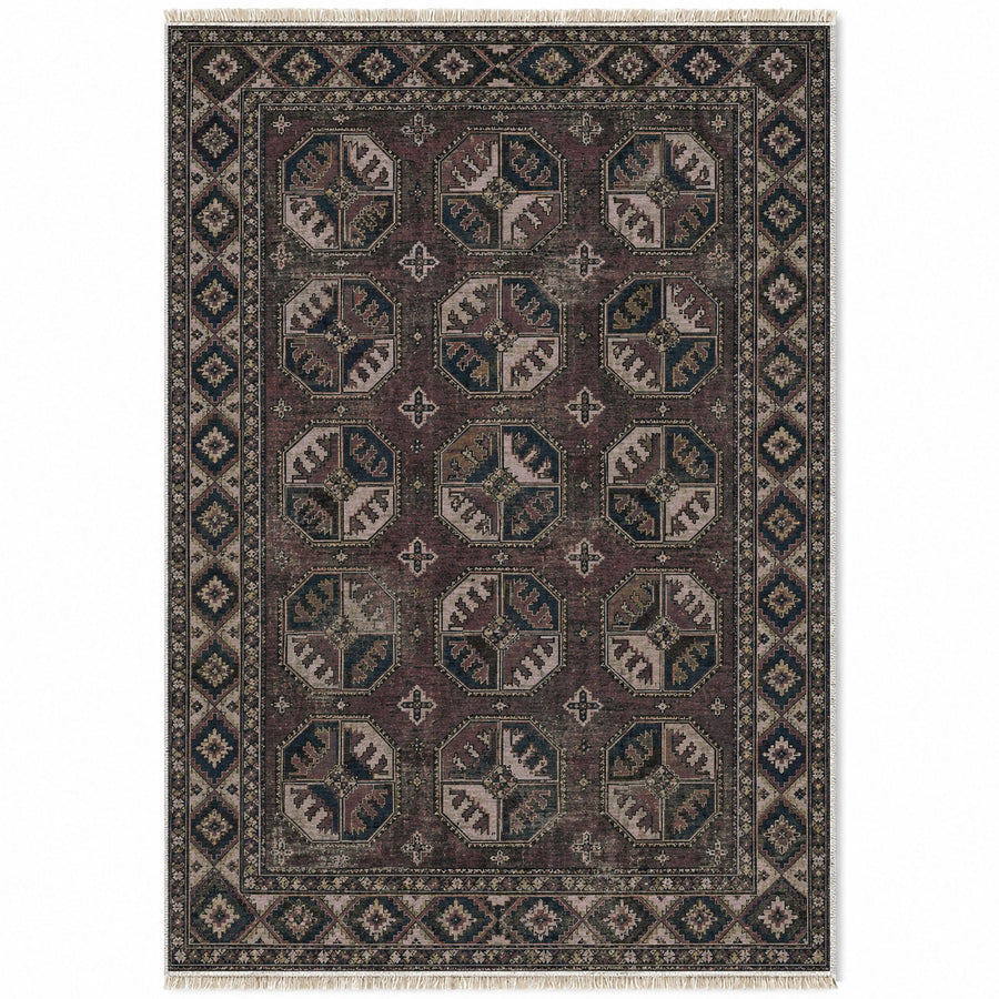 Ersari Gul Graphite & Linen Afghan Washable Rug
