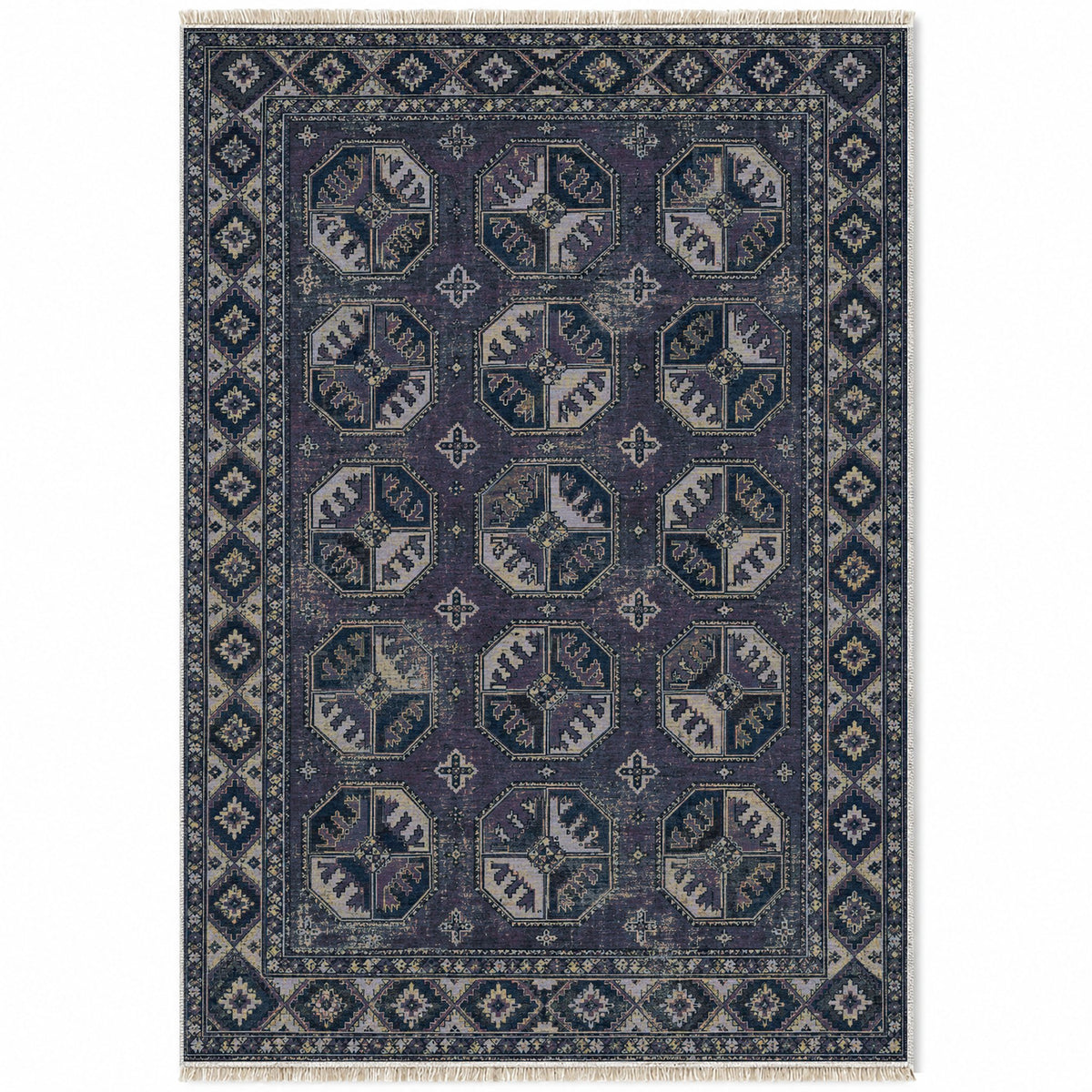 Ersari Gul Mineral Blue washable rug top view