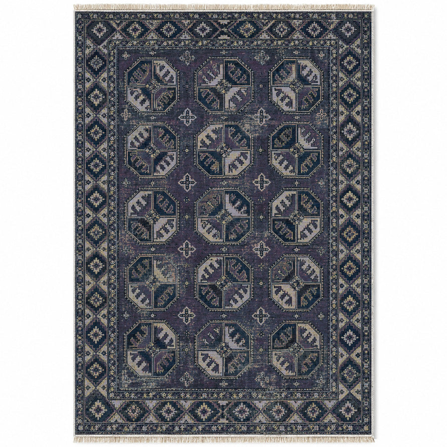 Ersari Gul Mineral Blue Afghan Washable Rug