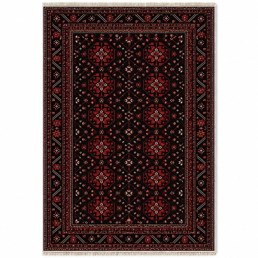 Ersari Lattice Black Afghan Washable Rug