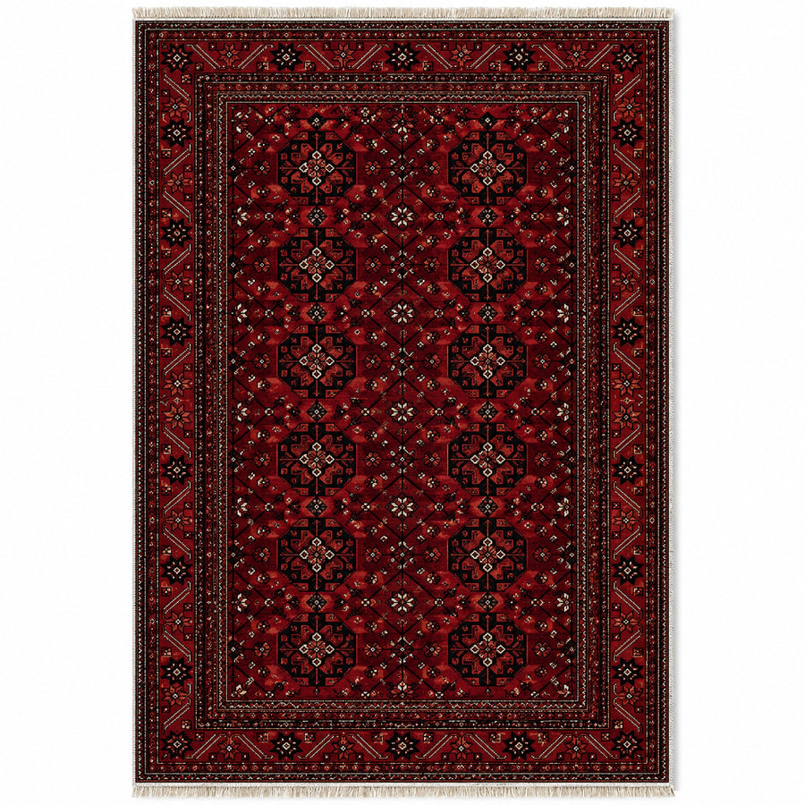 Ersari Lattice Burgundy Afghan Washable Rug
