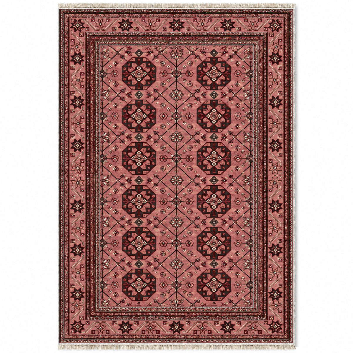 Ersari Lattice Faded Pink washable rug top view