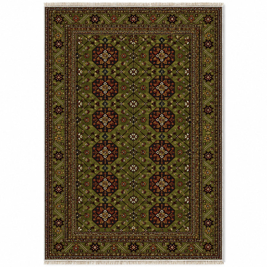 Ersari Lattice Olive Green Afghan Washable Rug