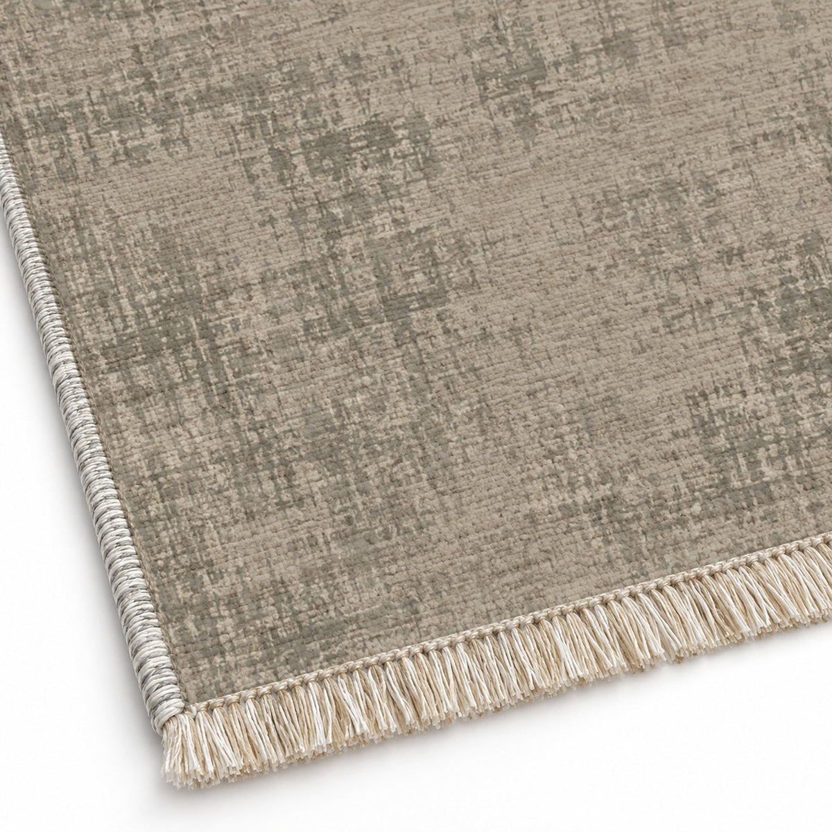 Faded Burlap Greige & Stone washable rug close-up of the printed chenille