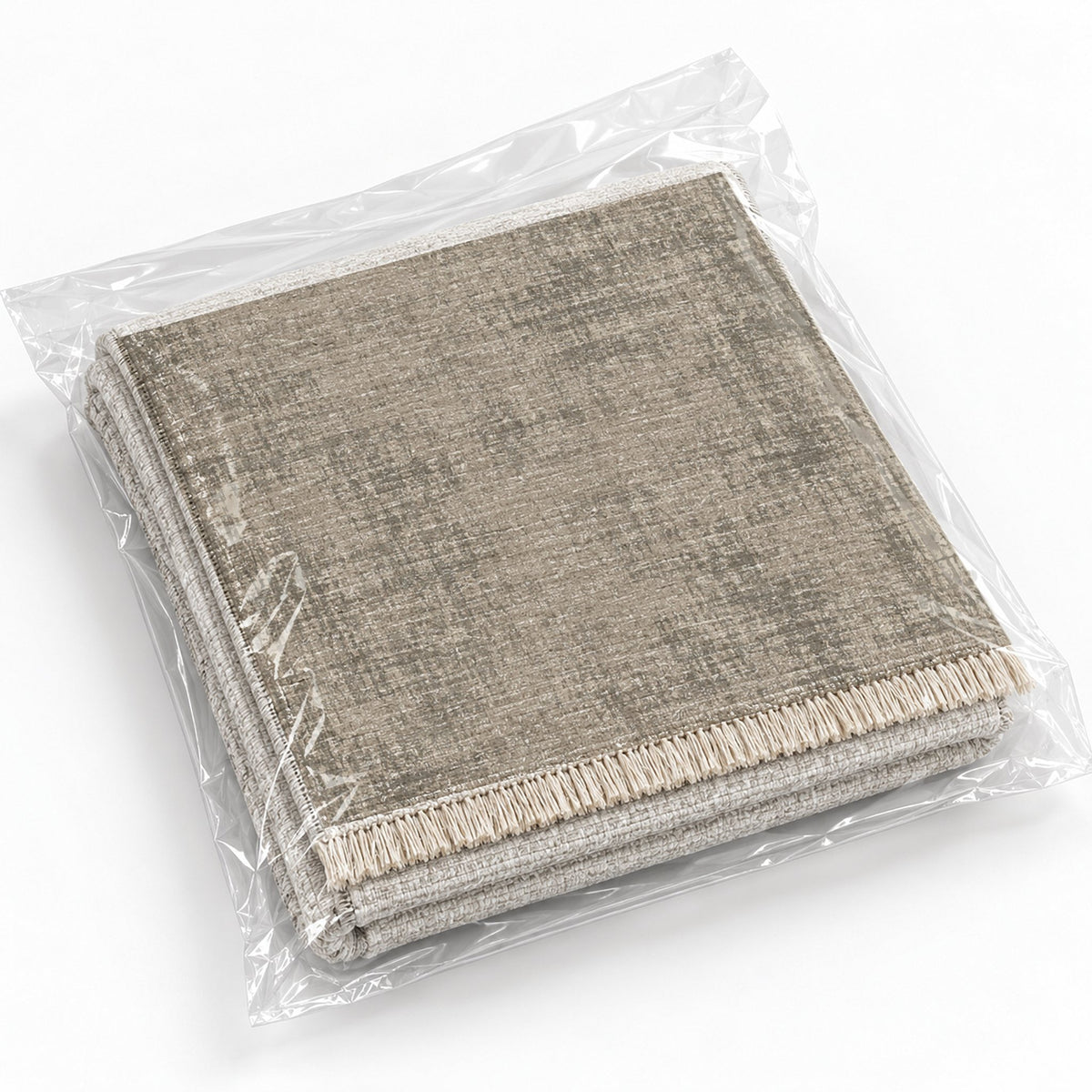 Faded Burlap Greige & Stone washable rug rolled and packaged