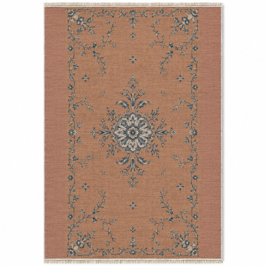 Faded Rosette Clay & Denim Vintage Washable Rug