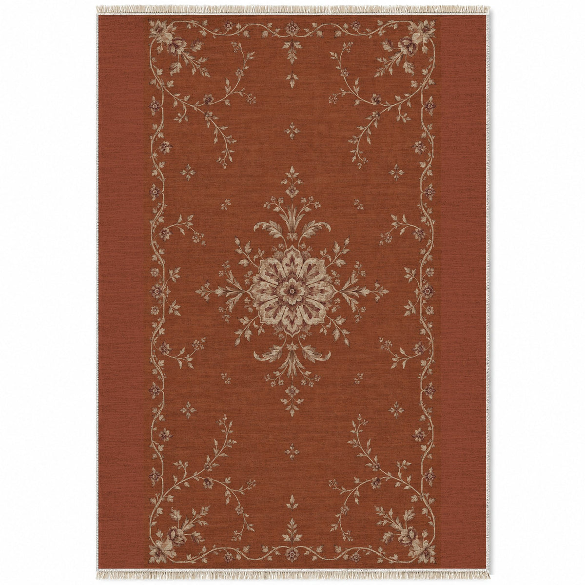 Faded Rosette Rust & Sand washable rug top view